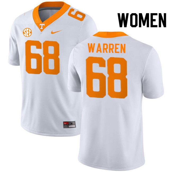 Women #68 Bennett Warren Tennessee Volunteers College Football Jerseys Stitched-White